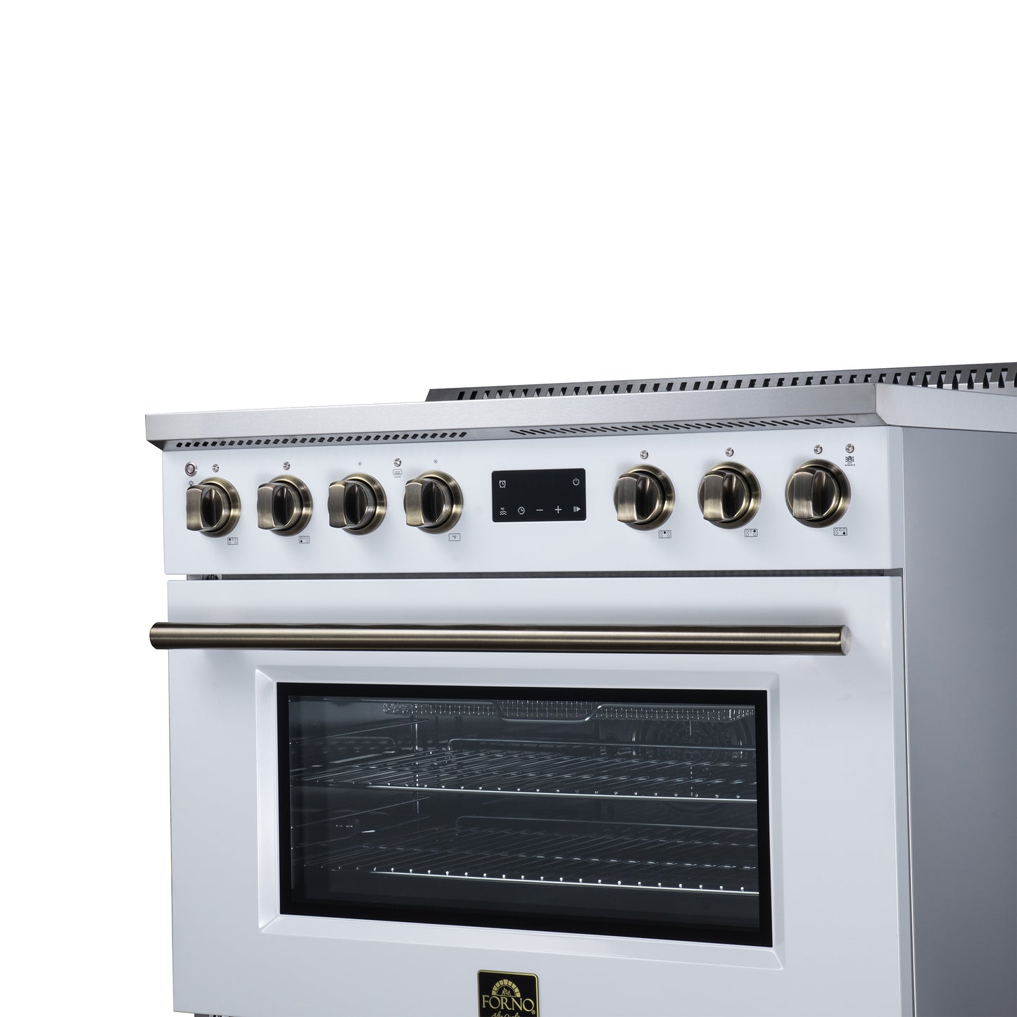 Torino 36 Inch Induction Range, 10,900W cooktop, 5.36 cf. True Convection Oven, Air Fry, Air Sous Vide, Smudge Resistant, White - Forno Appliances