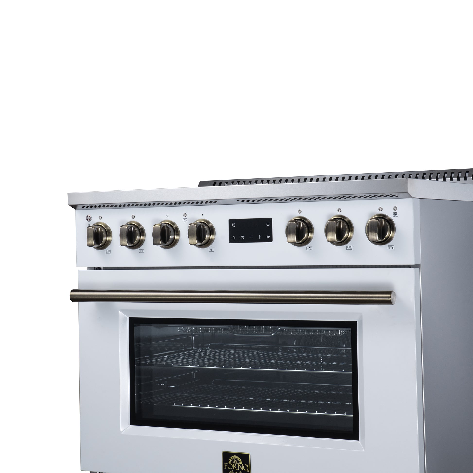 Torino 36 Inch Induction Range, 10,900W cooktop, 5.36 cf. True Convection Oven, Air Fry, Air Sous Vide, Smudge Resistant, White - Forno Appliances