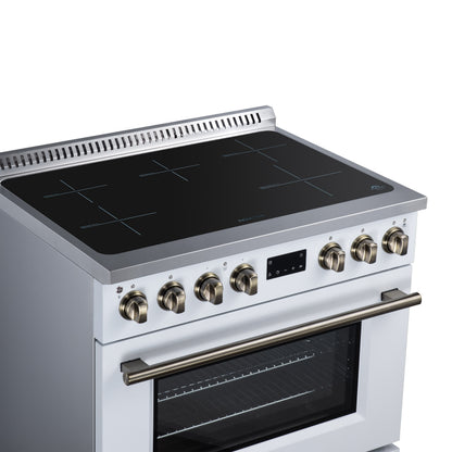 Torino 36 Inch Induction Range, 10,900W cooktop, 5.36 cf. True Convection Oven, Air Fry, Air Sous Vide, Smudge Resistant, White - Forno Appliances