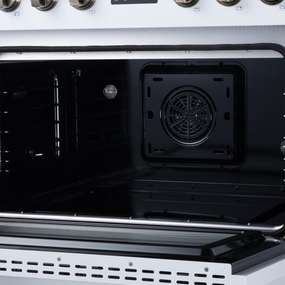 Torino 36 Inch Induction Range, 10,900W cooktop, 5.36 cf. True Convection Oven, Air Fry, Air Sous Vide, Smudge Resistant, White - Forno Appliances