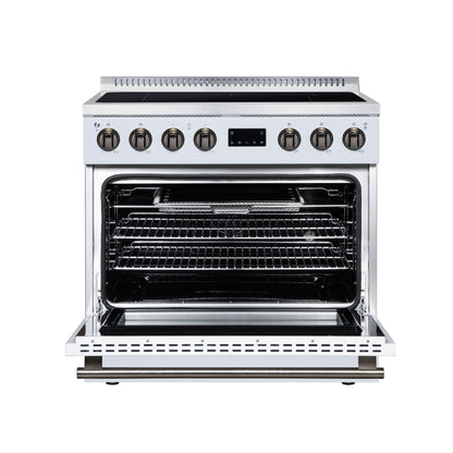 Torino 36 Inch Induction Range, 10,900W cooktop, 5.36 cf. True Convection Oven, Air Fry, Air Sous Vide, Smudge Resistant, White - Forno Appliances