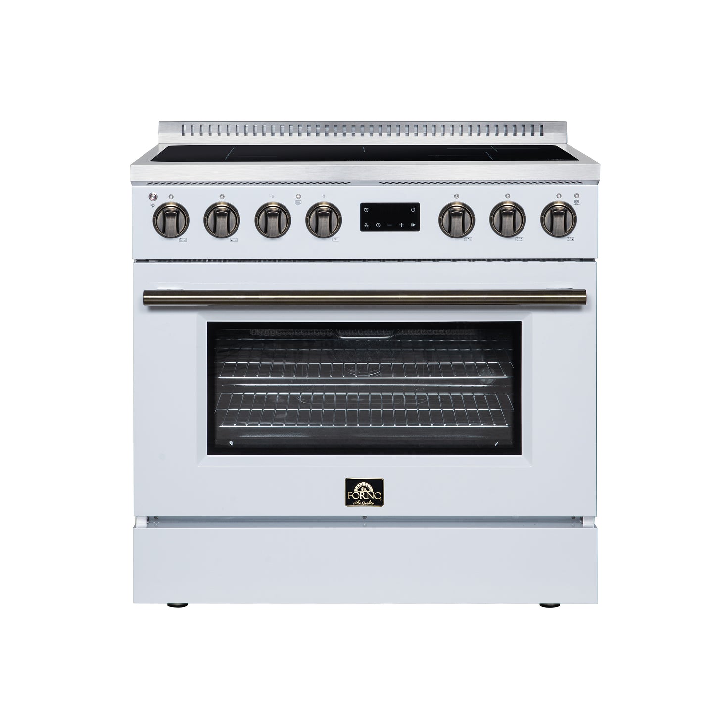 Torino 36 Inch Induction Range, 10,900W cooktop, 5.36 cf. True Convection Oven, Air Fry, Air Sous Vide, Smudge Resistant, White - Forno Appliances