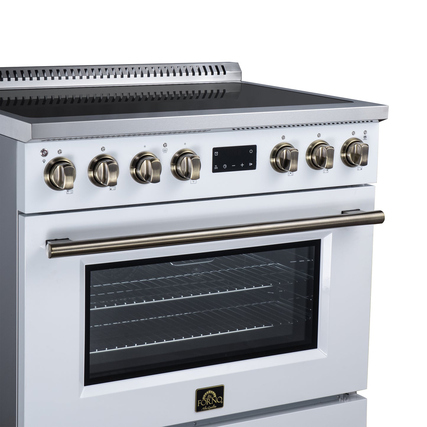 Torino 36 Inch Induction Range, 10,900W cooktop, 5.36 cf. True Convection Oven, Air Fry, Air Sous Vide, Smudge Resistant, White - Forno Appliances