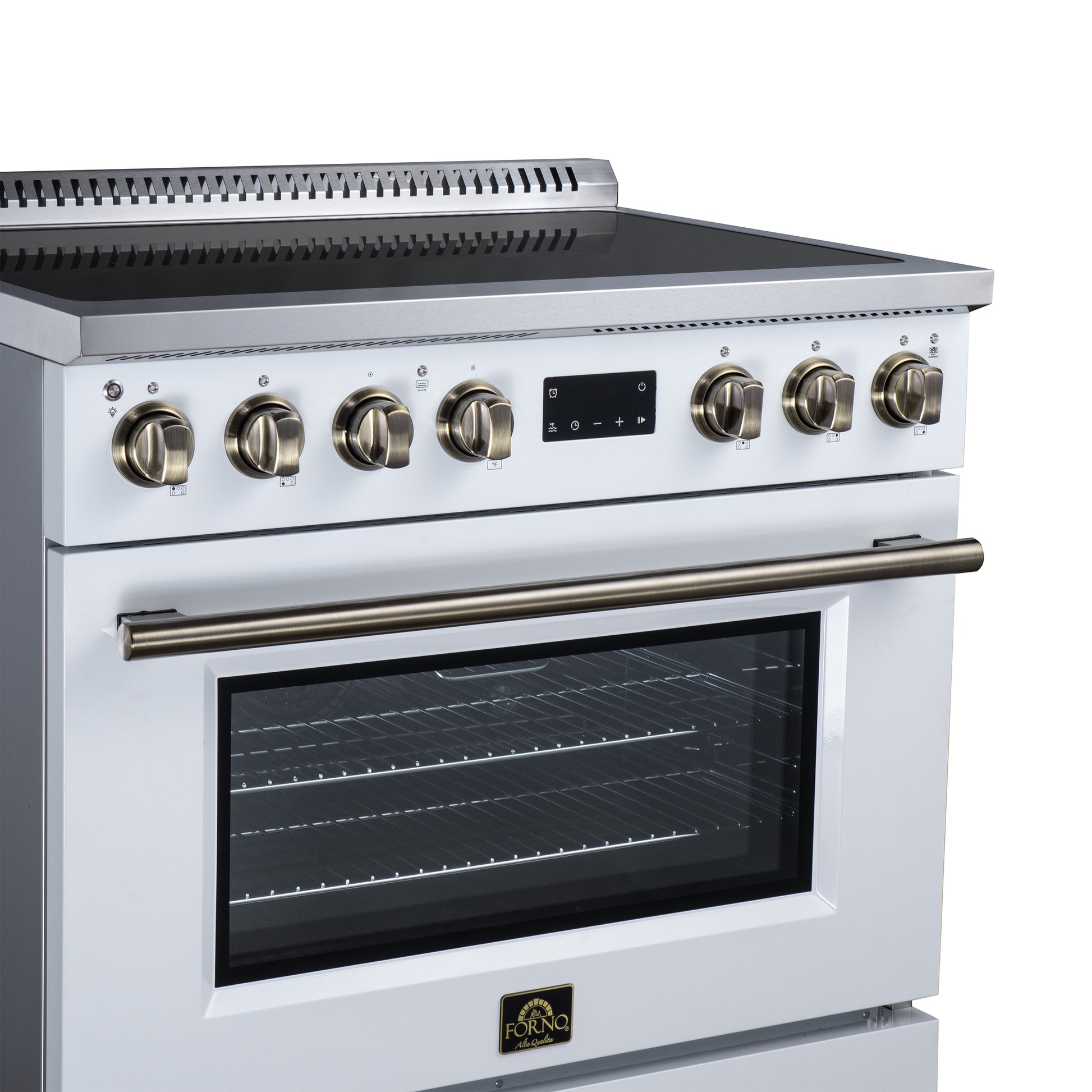 Torino 36 Inch Induction Range, 10,900W cooktop, 5.36 cf. True Convection Oven, Air Fry, Air Sous Vide, Smudge Resistant, White - Forno Appliances