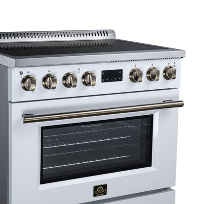 Torino 36 Inch Induction Range, 10,900W cooktop, 5.36 cf. True Convection Oven, Air Fry, Air Sous Vide, Smudge Resistant, White - Forno Appliances
