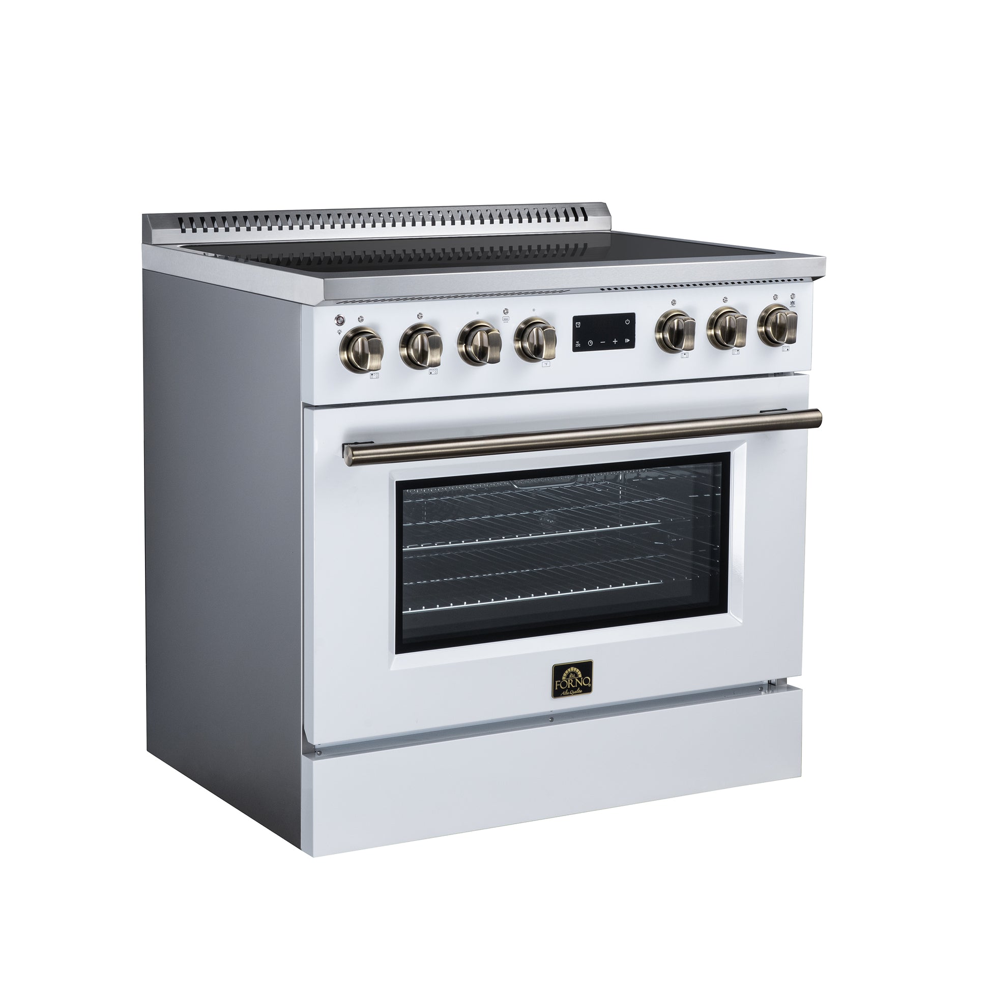 Torino 36 Inch Induction Range, 10,900W cooktop, 5.36 cf. True Convection Oven, Air Fry, Air Sous Vide, Smudge Resistant, White - Forno Appliances