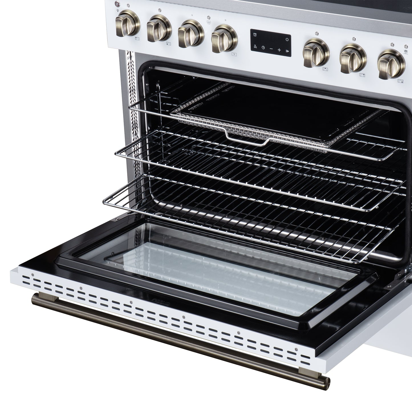 Torino 36 Inch Induction Range, 10,900W cooktop, 5.36 cf. True Convection Oven, Air Fry, Air Sous Vide, Smudge Resistant, White - Forno Appliances