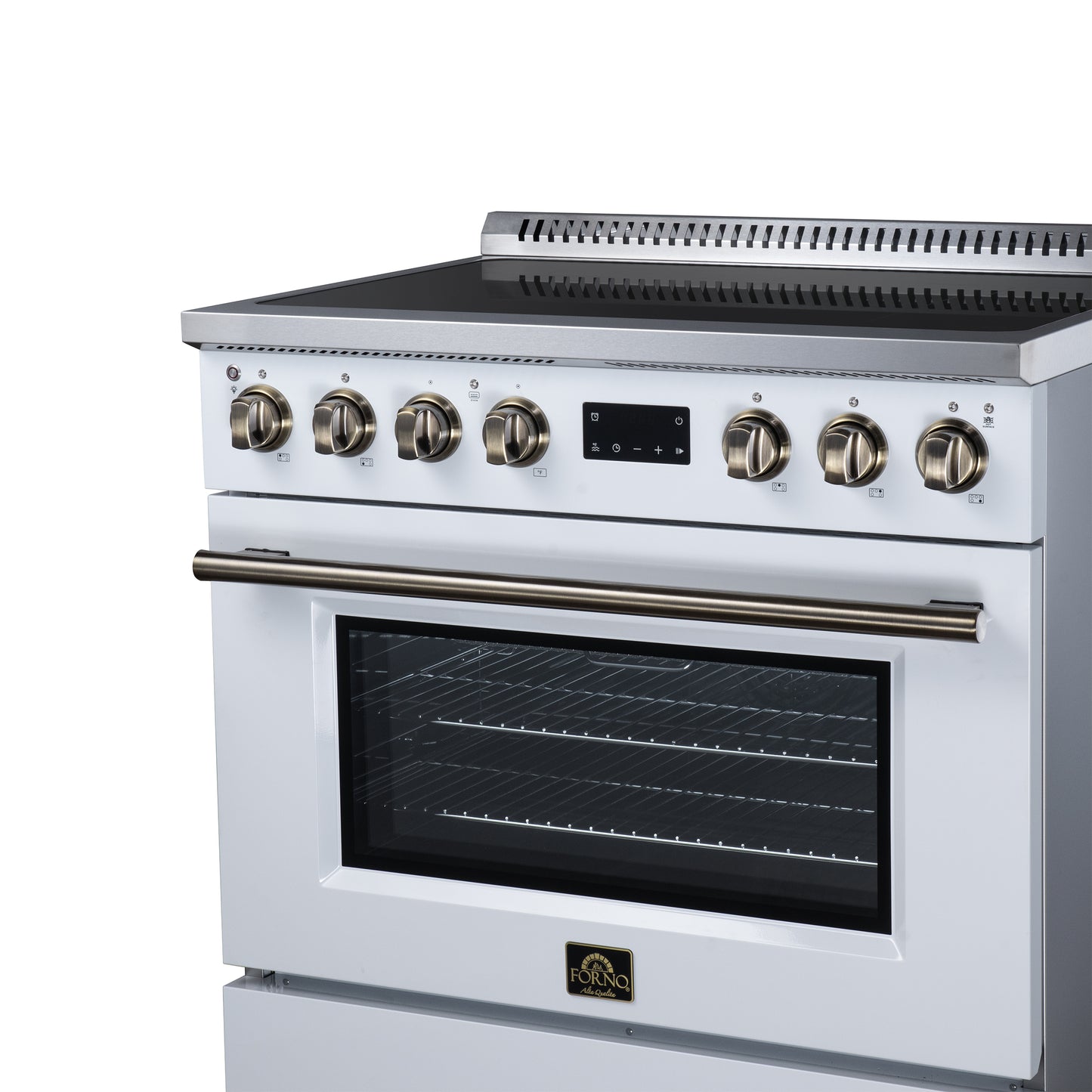 Torino 36 Inch Induction Range, 10,900W cooktop, 5.36 cf. True Convection Oven, Air Fry, Air Sous Vide, Smudge Resistant, White - Forno Appliances