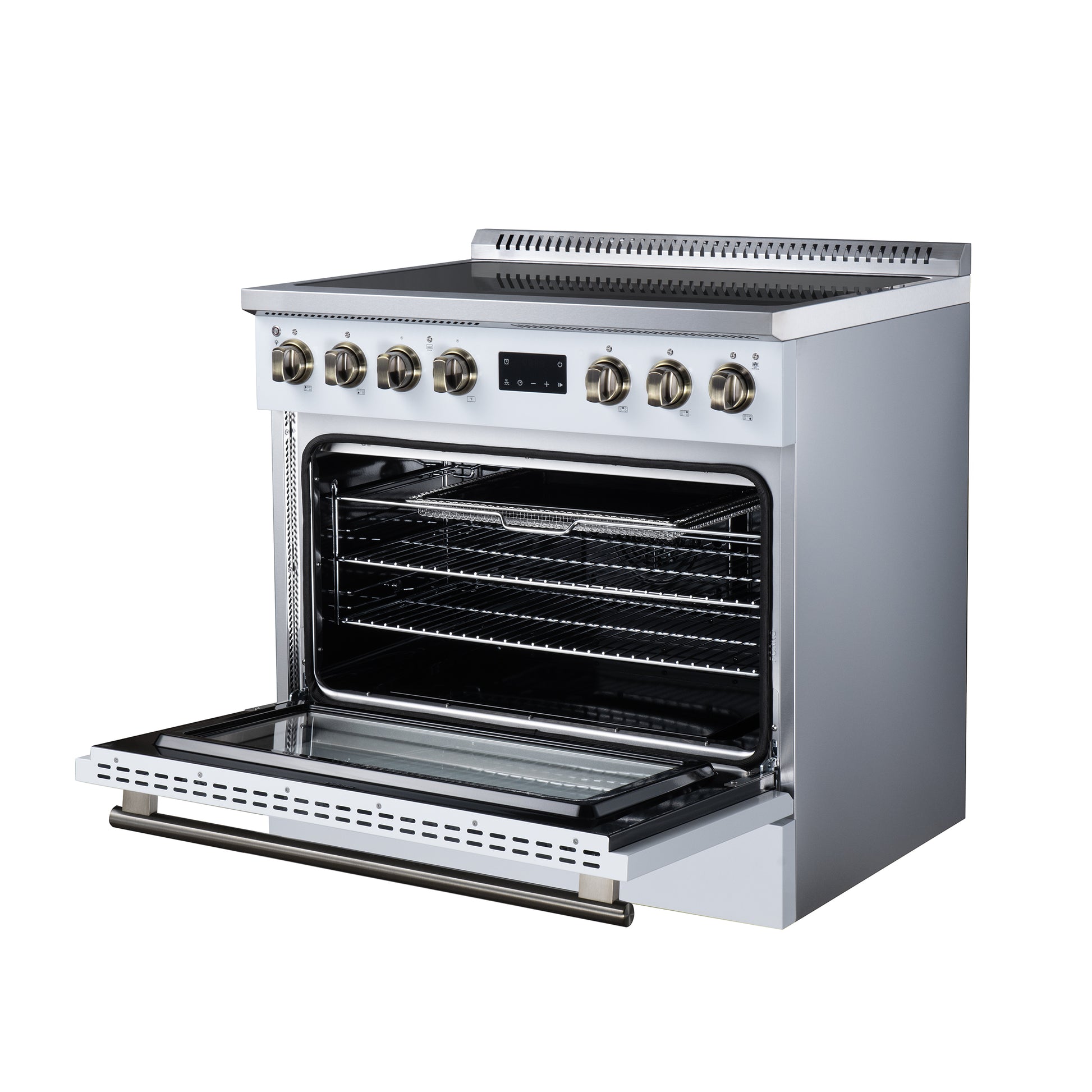 Torino 36 Inch Induction Range, 10,900W cooktop, 5.36 cf. True Convection Oven, Air Fry, Air Sous Vide, Smudge Resistant, White - Forno Appliances