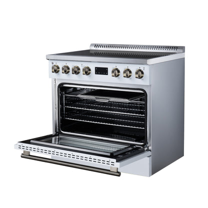Torino 36 Inch Induction Range, 10,900W cooktop, 5.36 cf. True Convection Oven, Air Fry, Air Sous Vide, Smudge Resistant, White - Forno Appliances