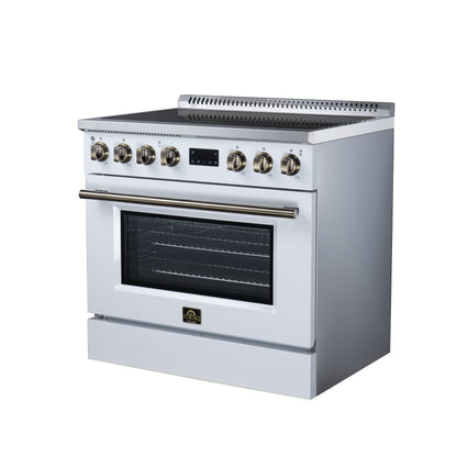 Torino 36 Inch Induction Range, 10,900W cooktop, 5.36 cf. True Convection Oven, Air Fry, Air Sous Vide, Smudge Resistant, White - Forno Appliances