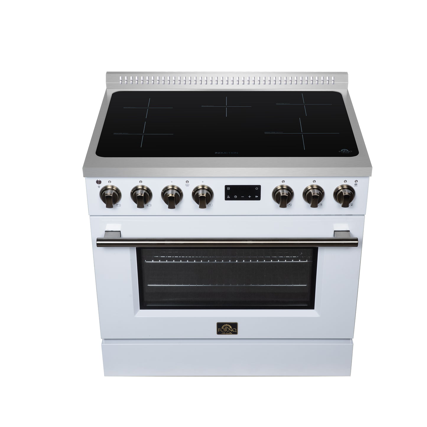 Torino 36 Inch Induction Range, 10,900W cooktop, 5.36 cf. True Convection Oven, Air Fry, Air Sous Vide, Smudge Resistant, White - Forno Appliances
