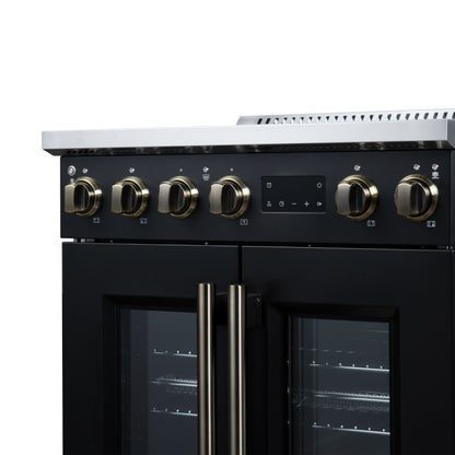 Torino French Door 30 Inch Induction Range with Air Fryer, Air Sous Vide & True Convection, Dual Broiler, Black - Forno Appliances