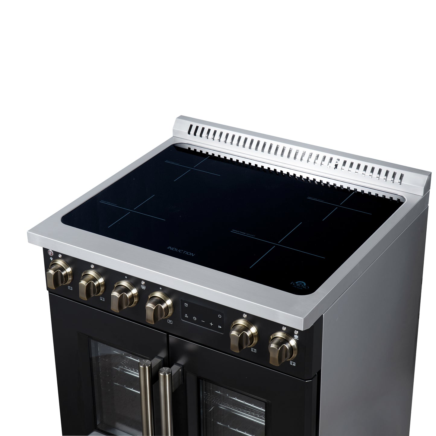Torino French Door 30 Inch Induction Range with Air Fryer, Air Sous Vide & True Convection, Dual Broiler, Black - Forno Appliances