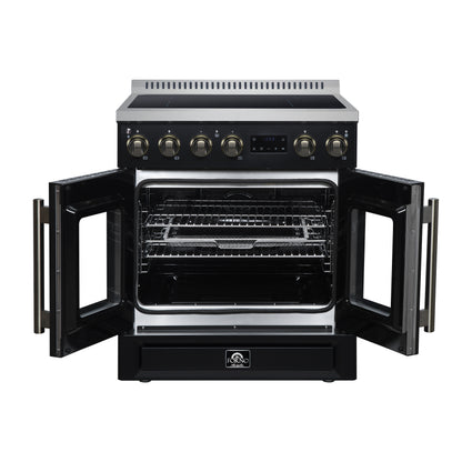 Torino French Door 30 Inch Induction Range with Air Fryer, Air Sous Vide & True Convection, Dual Broiler, Black - Forno Appliances