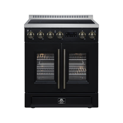 Torino French Door 30 Inch Induction Range with Air Fryer, Air Sous Vide & True Convection, Dual Broiler, Black - Forno Appliances