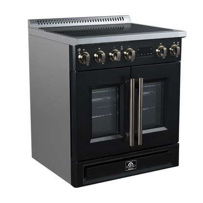 Torino French Door 30 Inch Induction Range with Air Fryer, Air Sous Vide & True Convection, Dual Broiler, Black - Forno Appliances