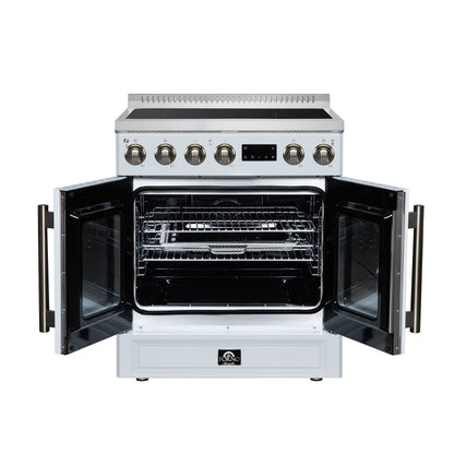 Torino French Door 30 Inch Induction Range with Air Fryer, Air Sous Vide & True Convection, Dual Broiler, White - Forno Appliances