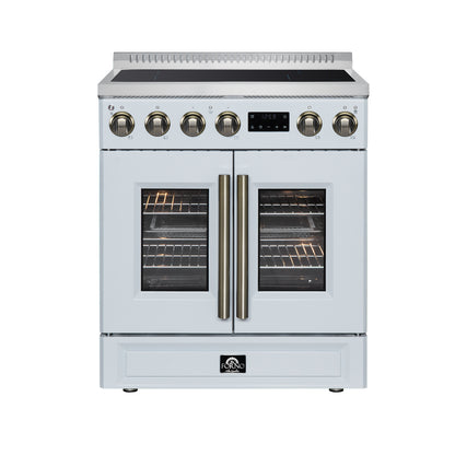 Torino French Door 30 Inch Induction Range with Air Fryer, Air Sous Vide & True Convection, Dual Broiler, White - Forno Appliances