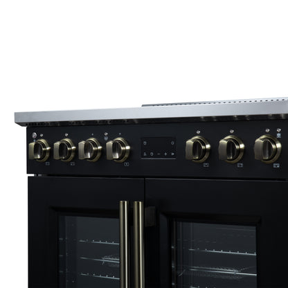 Torino French Door 36 Inch Induction Range with Air Fryer, Air Sous Vide & True Convection, Dual Broiler, Black - Forno Appliances