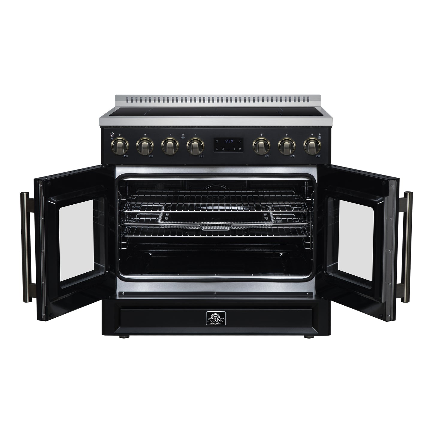 Torino French Door 36 Inch Induction Range with Air Fryer, Air Sous Vide & True Convection, Dual Broiler, Black - Forno Appliances