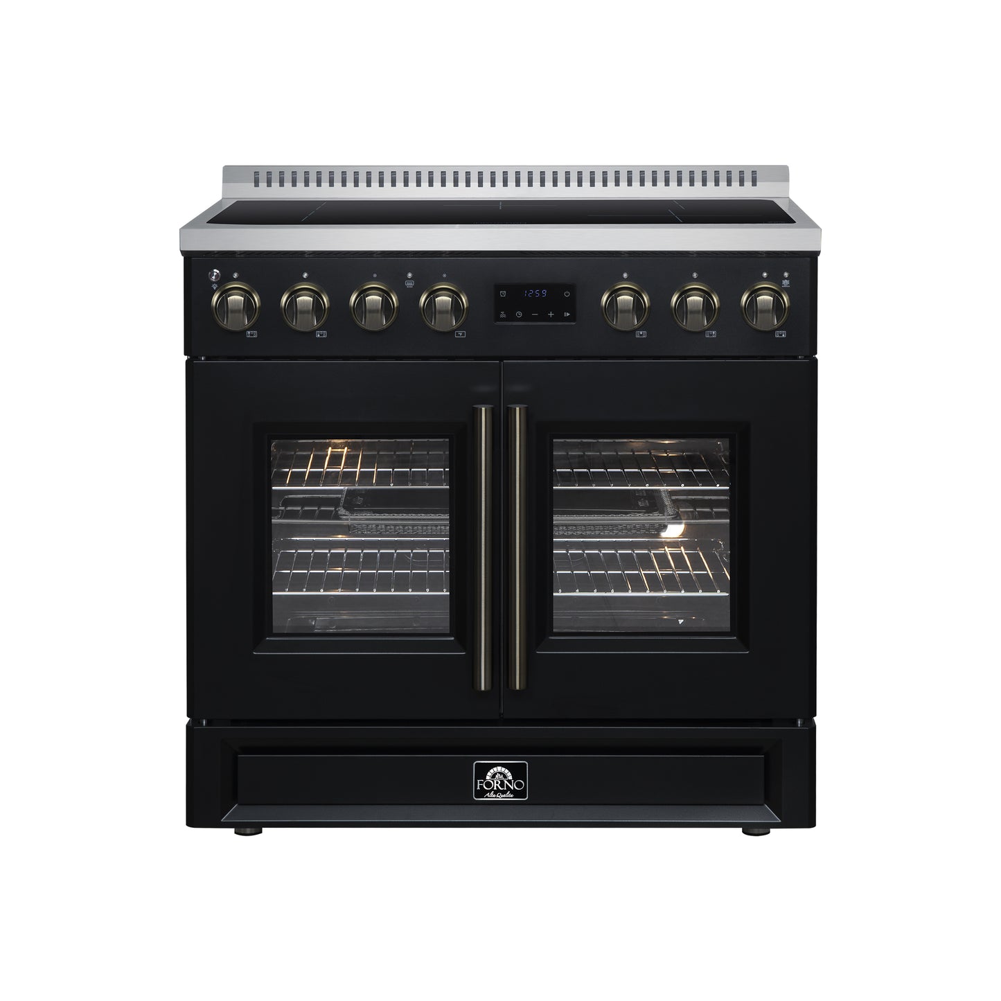 Torino French Door 36 Inch Induction Range with Air Fryer, Air Sous Vide & True Convection, Dual Broiler, Black - Forno Appliances