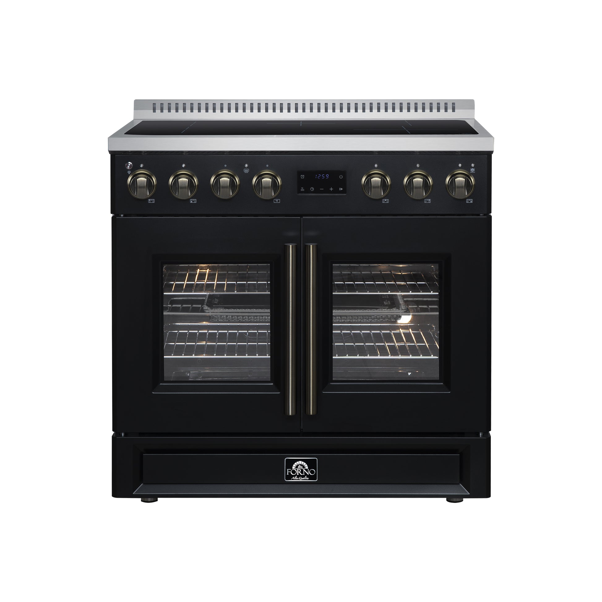 Torino French Door 36 Inch Induction Range with Air Fryer, Air Sous Vide & True Convection, Dual Broiler, Black - Forno Appliances
