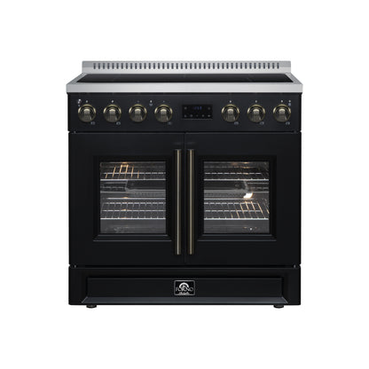 Torino French Door 36 Inch Induction Range with Air Fryer, Air Sous Vide & True Convection, Dual Broiler, Black - Forno Appliances
