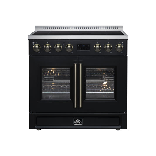 Torino French Door 36 Inch Induction Range with Air Fryer, Air Sous Vide & True Convection, Dual Broiler, Black - Forno Appliances
