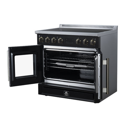 Torino French Door 36 Inch Induction Range with Air Fryer, Air Sous Vide & True Convection, Dual Broiler, Black - Forno Appliances