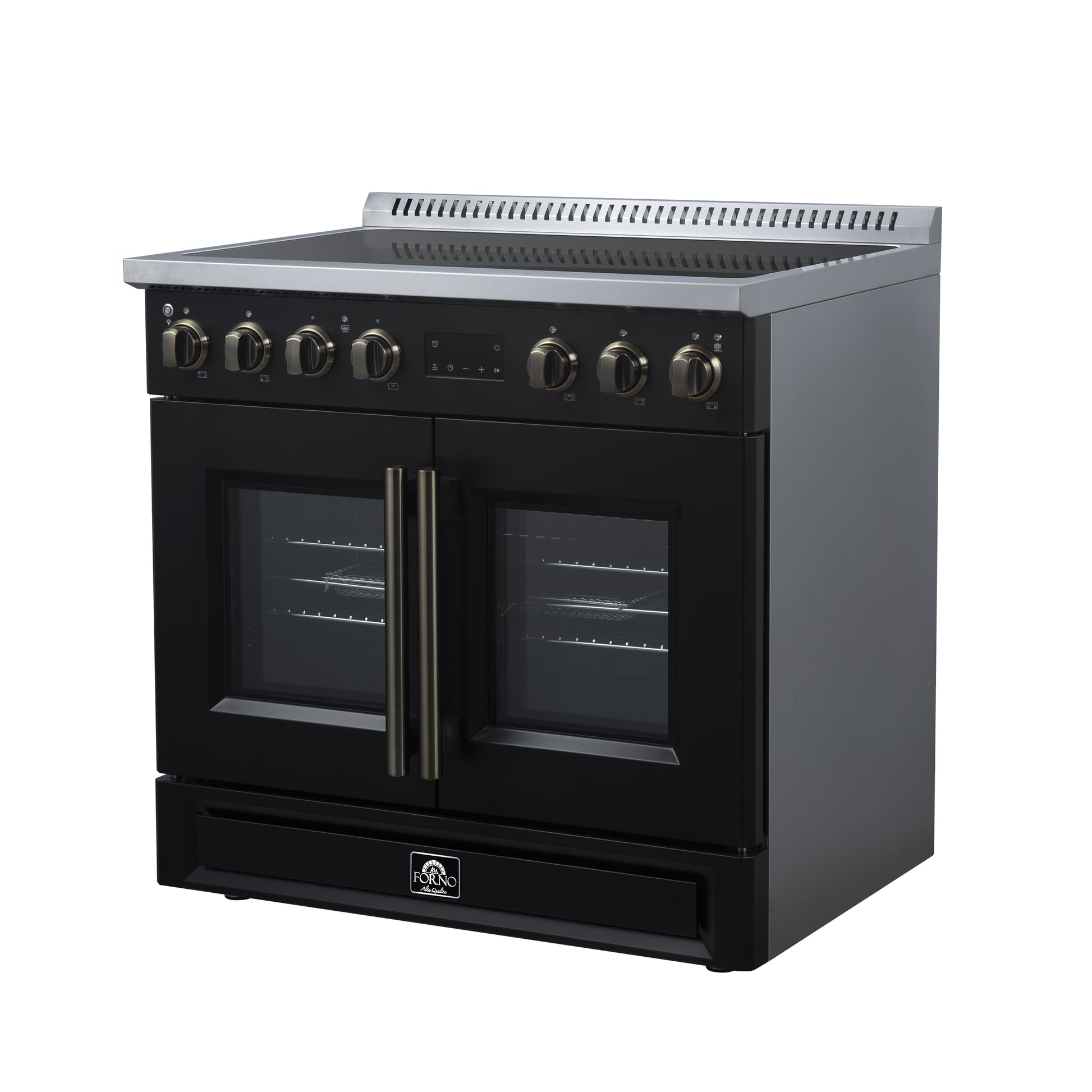 Torino French Door 36 Inch Induction Range with Air Fryer, Air Sous Vide & True Convection, Dual Broiler, Black - Forno Appliances