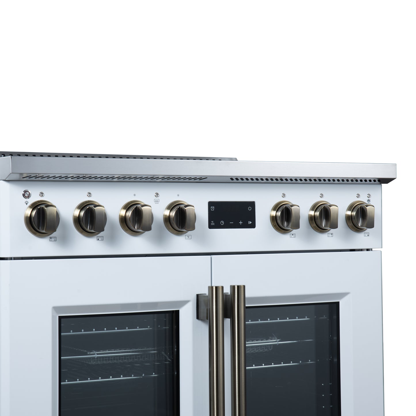 Torino French Door 36 Inch Induction Range with Air Fryer, Air Sous Vide & True Convection, Dual Broiler, White - Forno Appliances