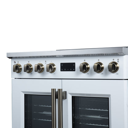 Torino French Door 36 Inch Induction Range with Air Fryer, Air Sous Vide & True Convection, Dual Broiler, White - Forno Appliances