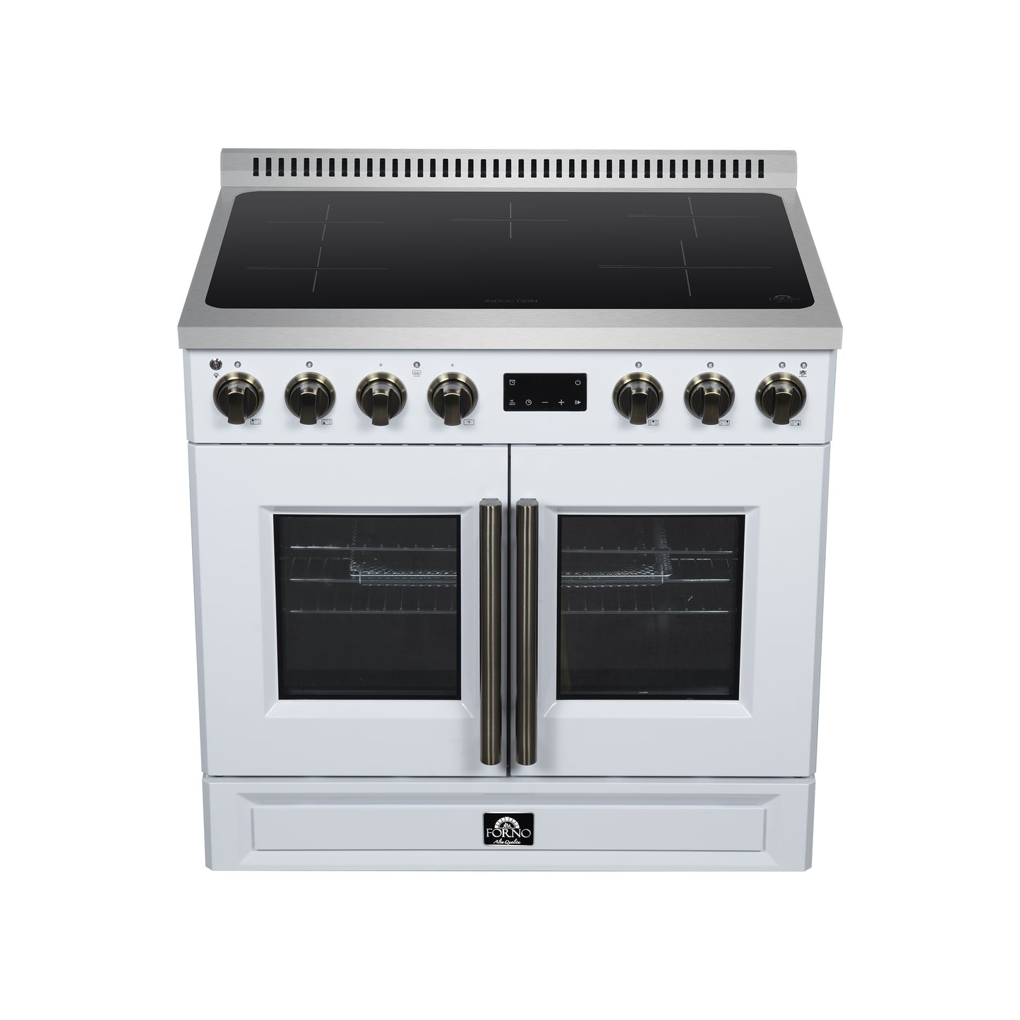 Torino French Door 36 Inch Induction Range with Air Fryer, Air Sous Vide & True Convection, Dual Broiler, White - Forno Appliances