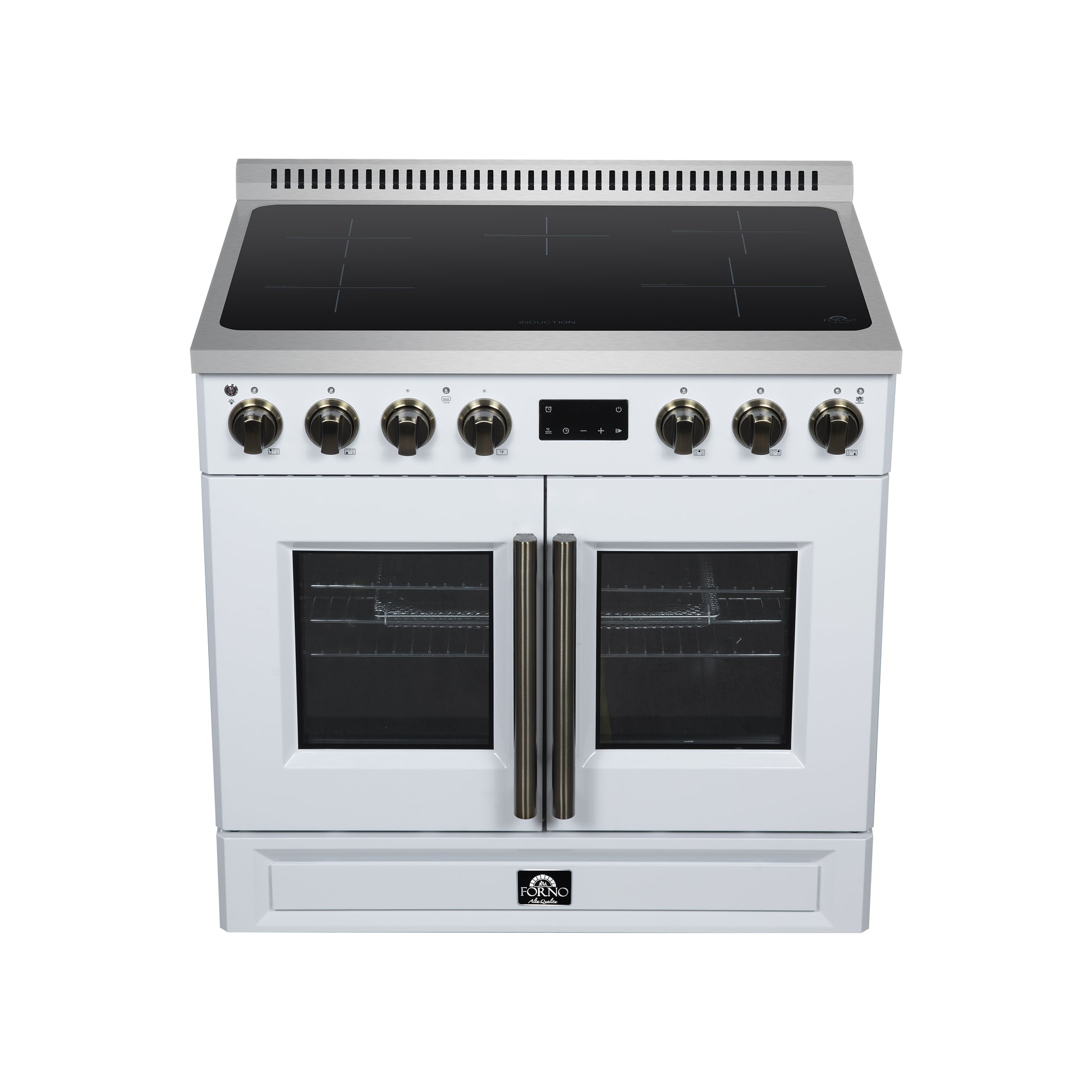 Torino French Door 36 Inch Induction Range with Air Fryer, Air Sous Vide & True Convection, Dual Broiler, White - Forno Appliances