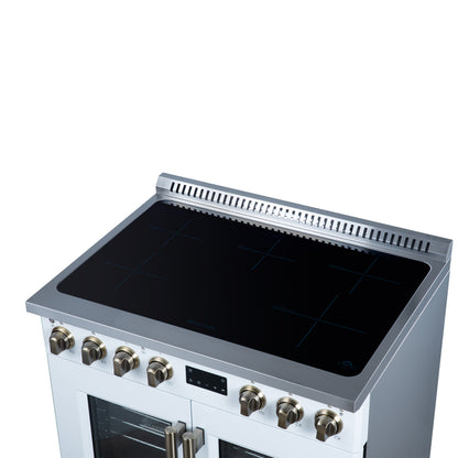 Torino French Door 36 Inch Induction Range with Air Fryer, Air Sous Vide & True Convection, Dual Broiler, White - Forno Appliances