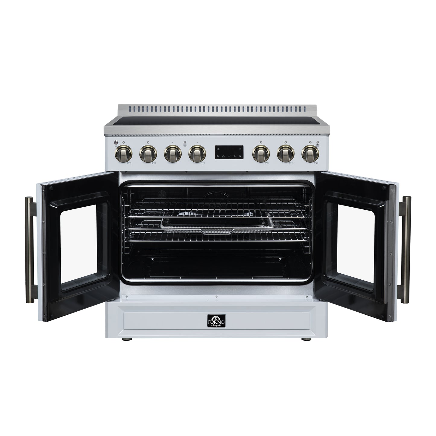 Torino French Door 36 Inch Induction Range with Air Fryer, Air Sous Vide & True Convection, Dual Broiler, White - Forno Appliances