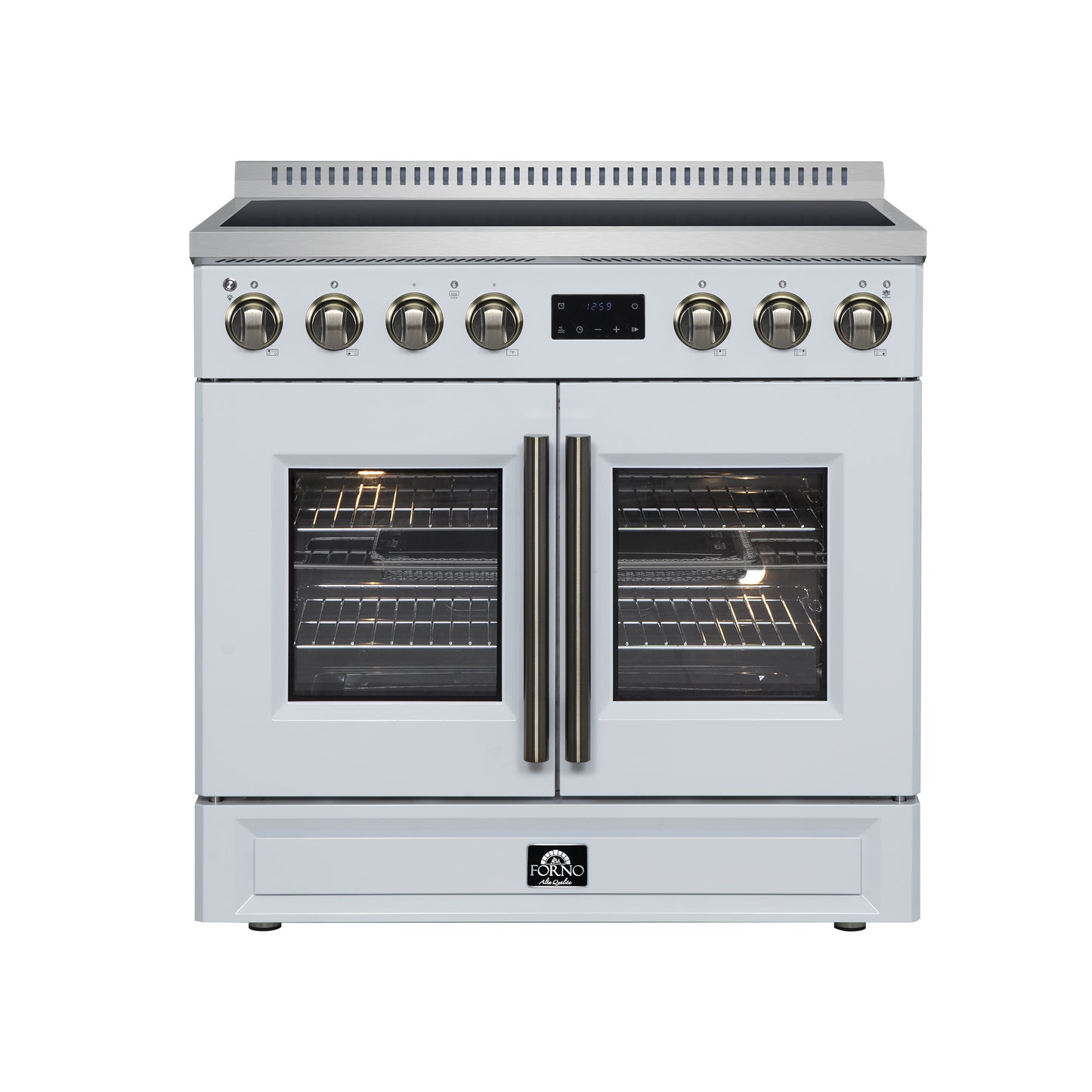 Torino French Door 36 Inch Induction Range with Air Fryer, Air Sous Vide & True Convection, Dual Broiler, White - Forno Appliances