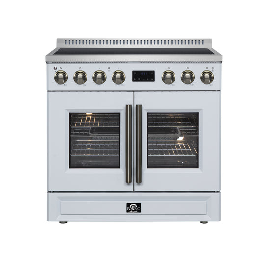 Torino French Door 36 Inch Induction Range with Air Fryer, Air Sous Vide & True Convection, Dual Broiler, White - Forno Appliances