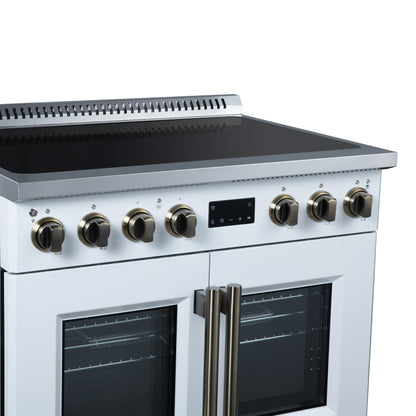 Torino French Door 36 Inch Induction Range with Air Fryer, Air Sous Vide & True Convection, Dual Broiler, White - Forno Appliances