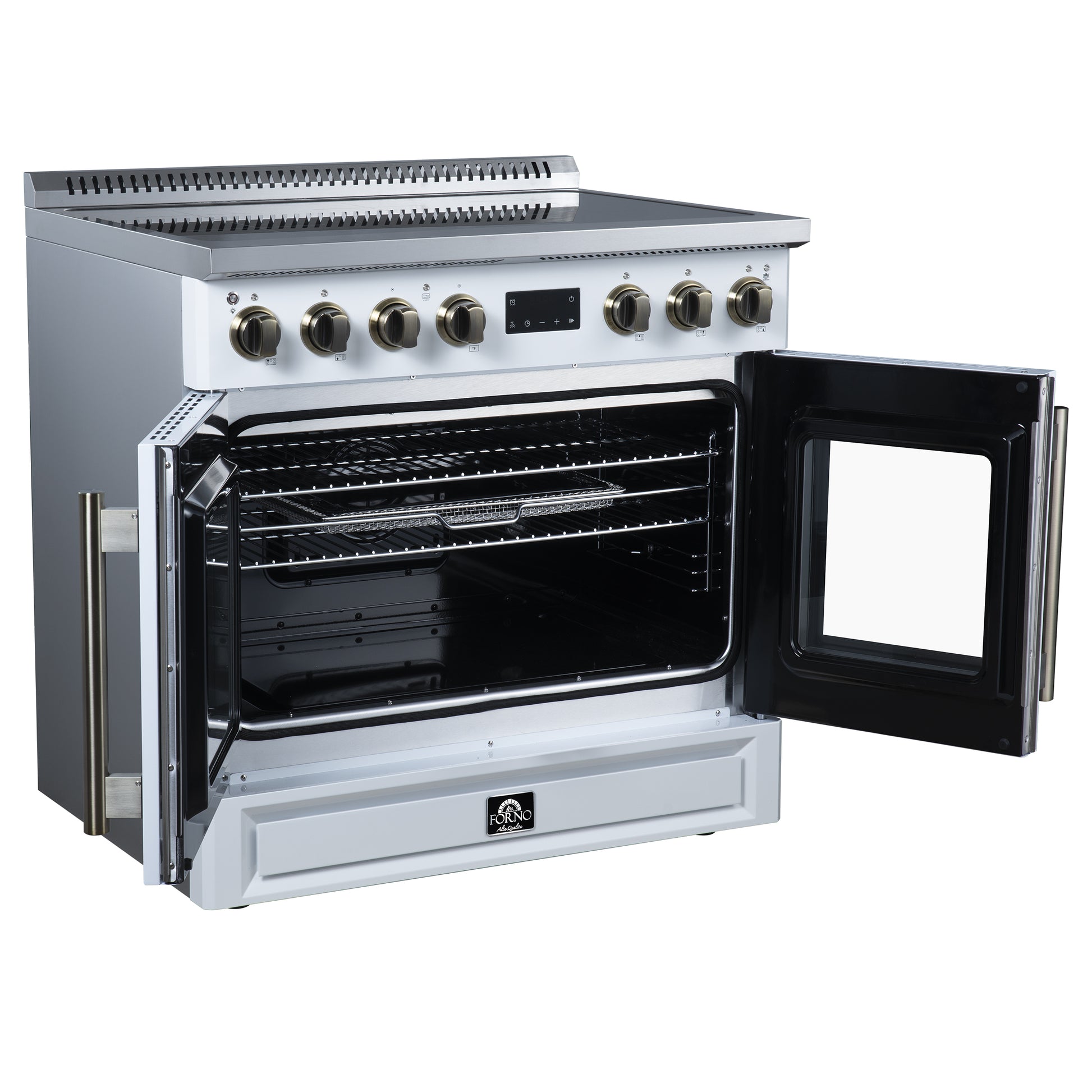 Torino French Door 36 Inch Induction Range with Air Fryer, Air Sous Vide & True Convection, Dual Broiler, White - Forno Appliances