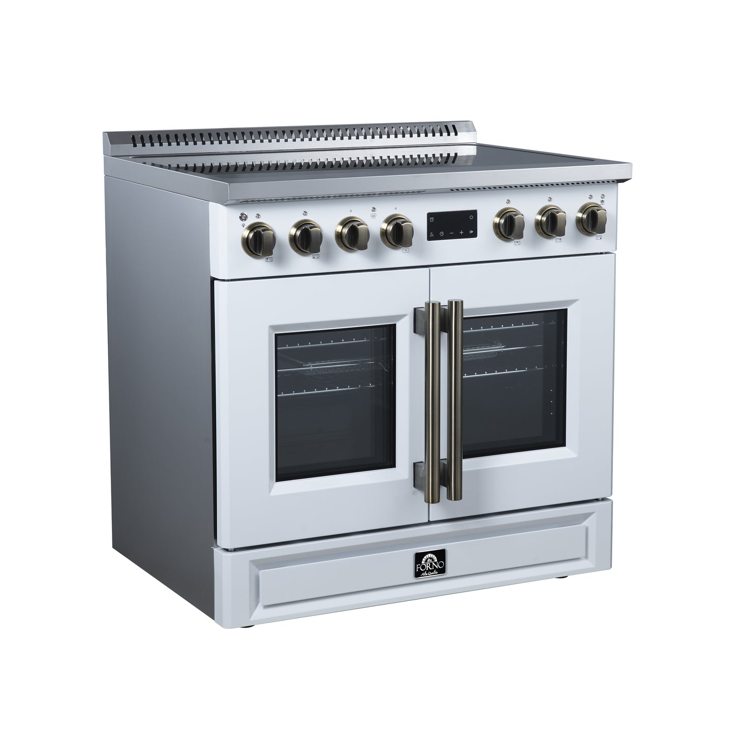 Torino French Door 36 Inch Induction Range with Air Fryer, Air Sous Vide & True Convection, Dual Broiler, White - Forno Appliances