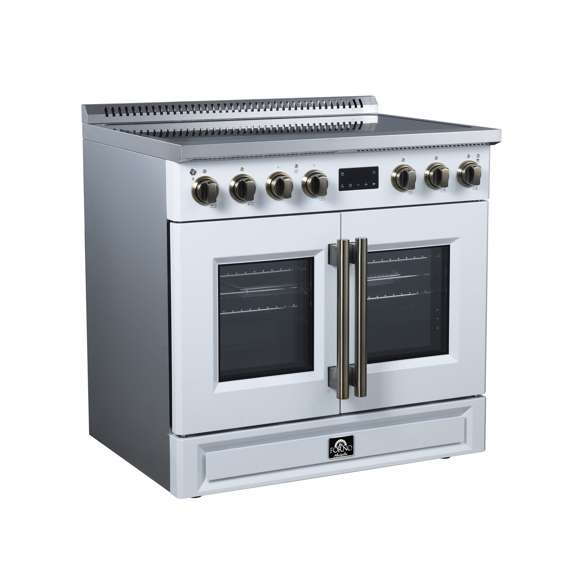Torino French Door 36 Inch Induction Range with Air Fryer, Air Sous Vide & True Convection, Dual Broiler, White - Forno Appliances