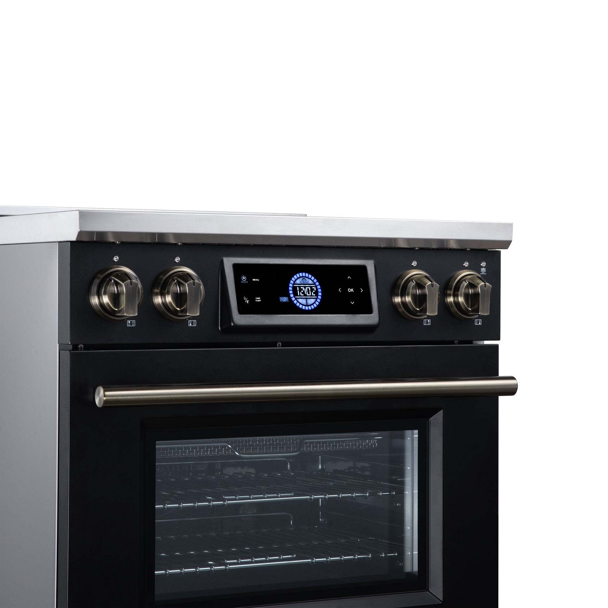 Maximus 30 Inch Induction Range, 8,800 Total Cooktop, 4.32 cf. True Convection Oven, Air Fryer, Air Sous Vide, Black - Forno Appliances
