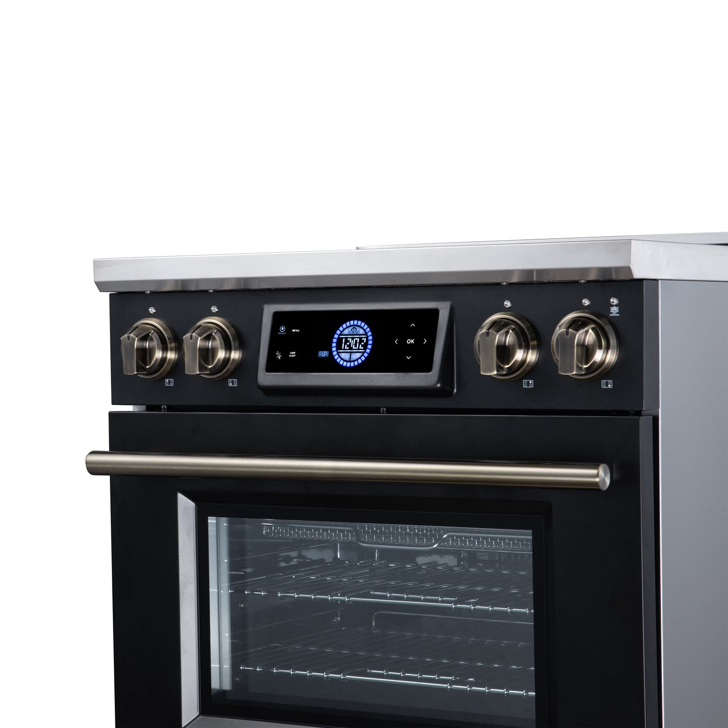 Maximus 30 Inch Induction Range, 8,800 Total Cooktop, 4.32 cf. True Convection Oven, Air Fryer, Air Sous Vide, Black - Forno Appliances