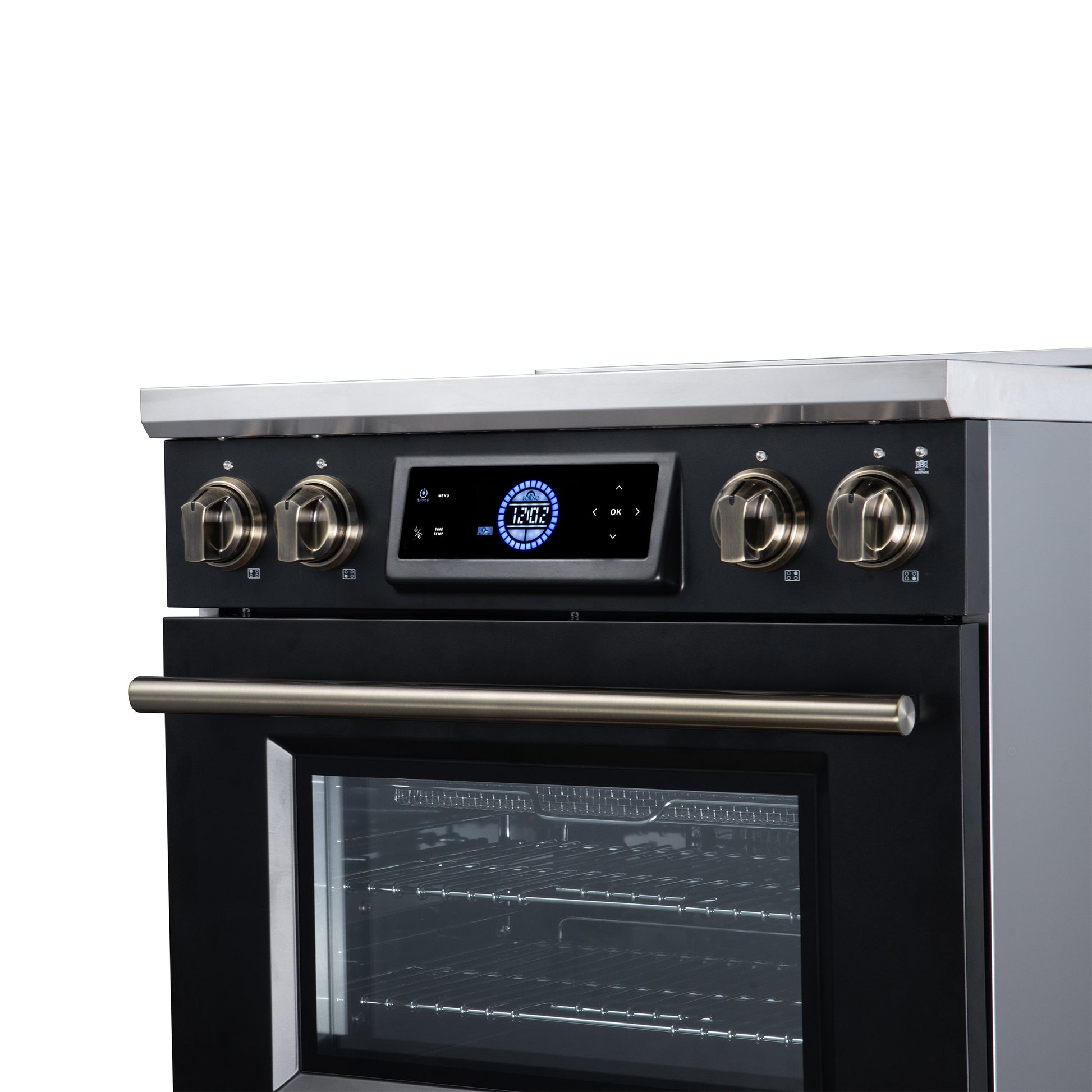 Maximus 30 Inch Induction Range, 8,800 Total Cooktop, 4.32 cf. True Convection Oven, Air Fryer, Air Sous Vide, Black - Forno Appliances