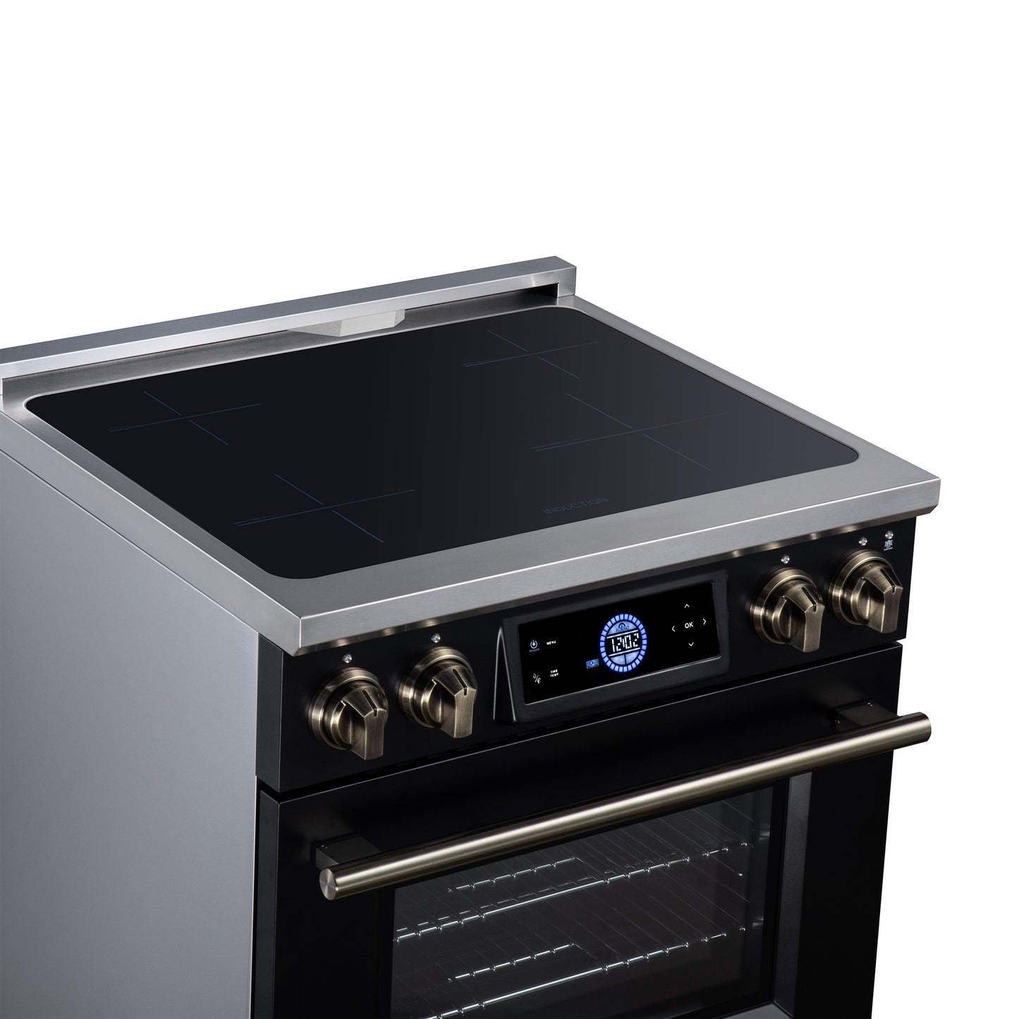 Maximus 30 Inch Induction Range, 8,800 Total Cooktop, 4.32 cf. True Convection Oven, Air Fryer, Air Sous Vide, Black - Forno Appliances