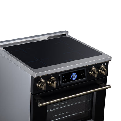 Maximus 30 Inch Induction Range, 8,800 Total Cooktop, 4.32 cf. True Convection Oven, Air Fryer, Air Sous Vide, Black - Forno Appliances