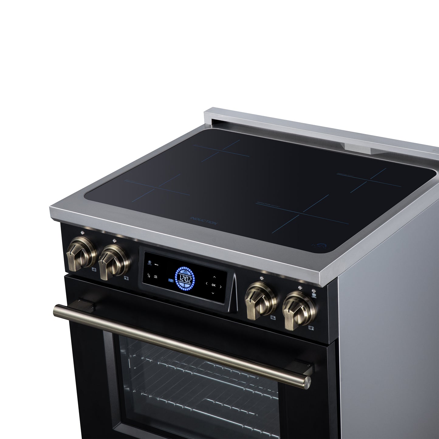 Maximus 30 Inch Induction Range, 8,800 Total Cooktop, 4.32 cf. True Convection Oven, Air Fryer, Air Sous Vide, Black - Forno Appliances