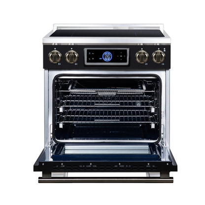 Maximus 30 Inch Induction Range, 8,800 Total Cooktop, 4.32 cf. True Convection Oven, Air Fryer, Air Sous Vide, Black - Forno Appliances
